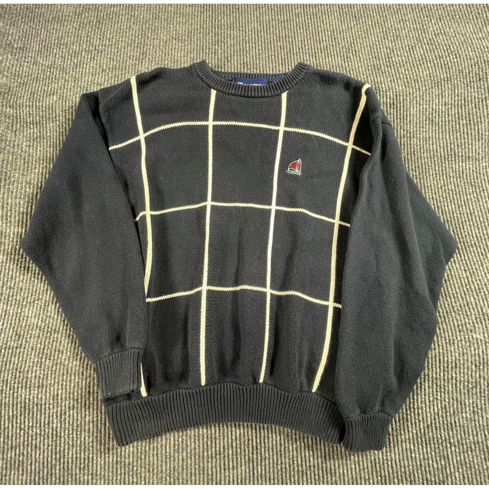 Stars and Stripes Sweater Mens Extra Large Blue Striped Embroidered Sailing Y2K